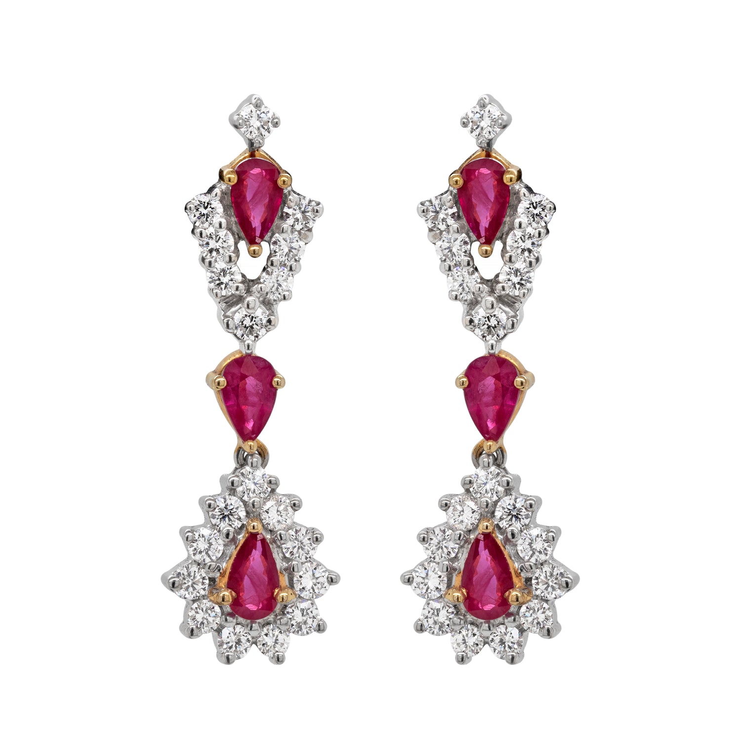 Ruby and Diamond 18 Carat Gold Drop Earrings