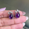 Vintage Oval Cabochon Amethyst and Diamond 18 Carat White Gold Stud Earrings