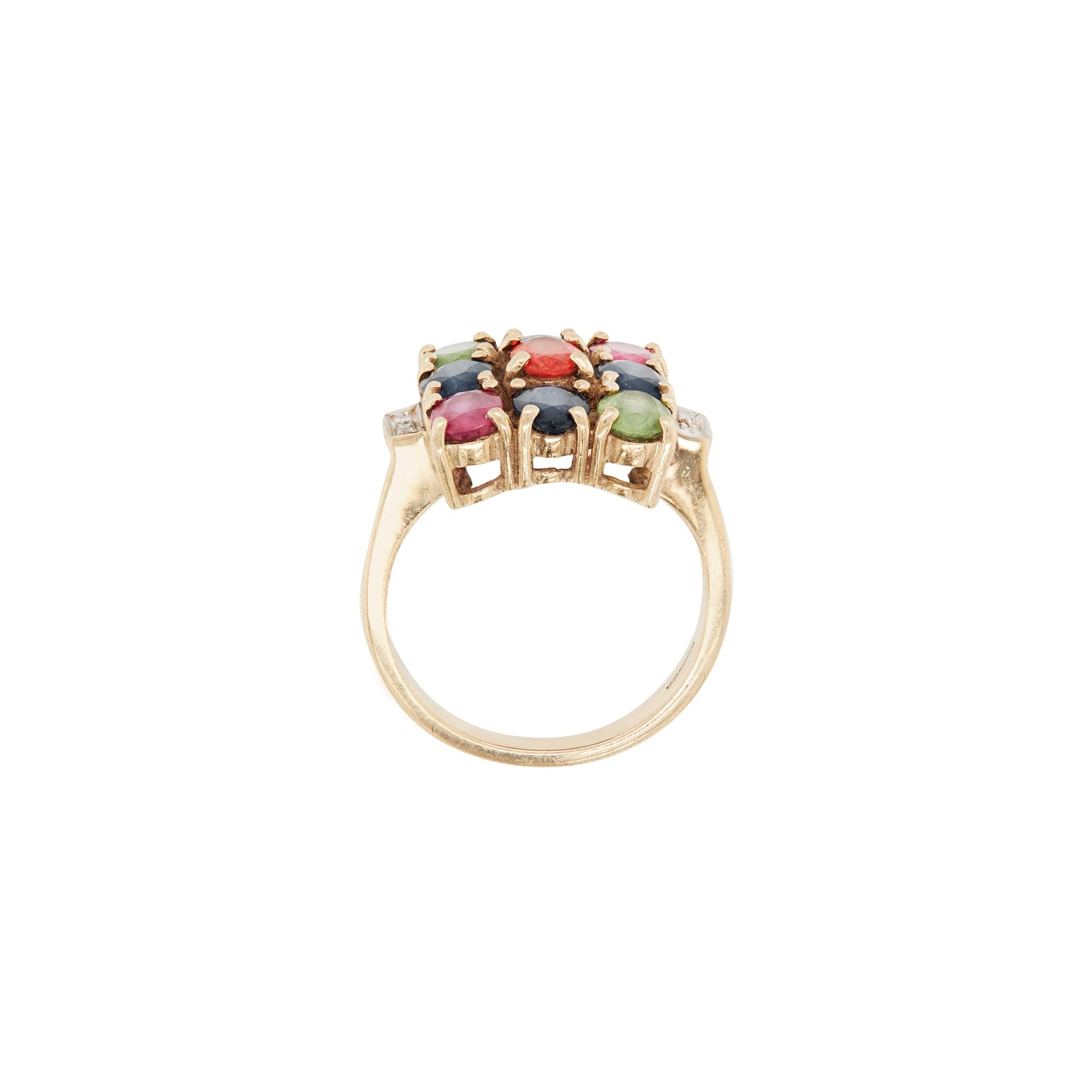 Multi-Coloured Sapphire and Diamond Cluster Cocktail Ring in 9 Carat Yellow Gold