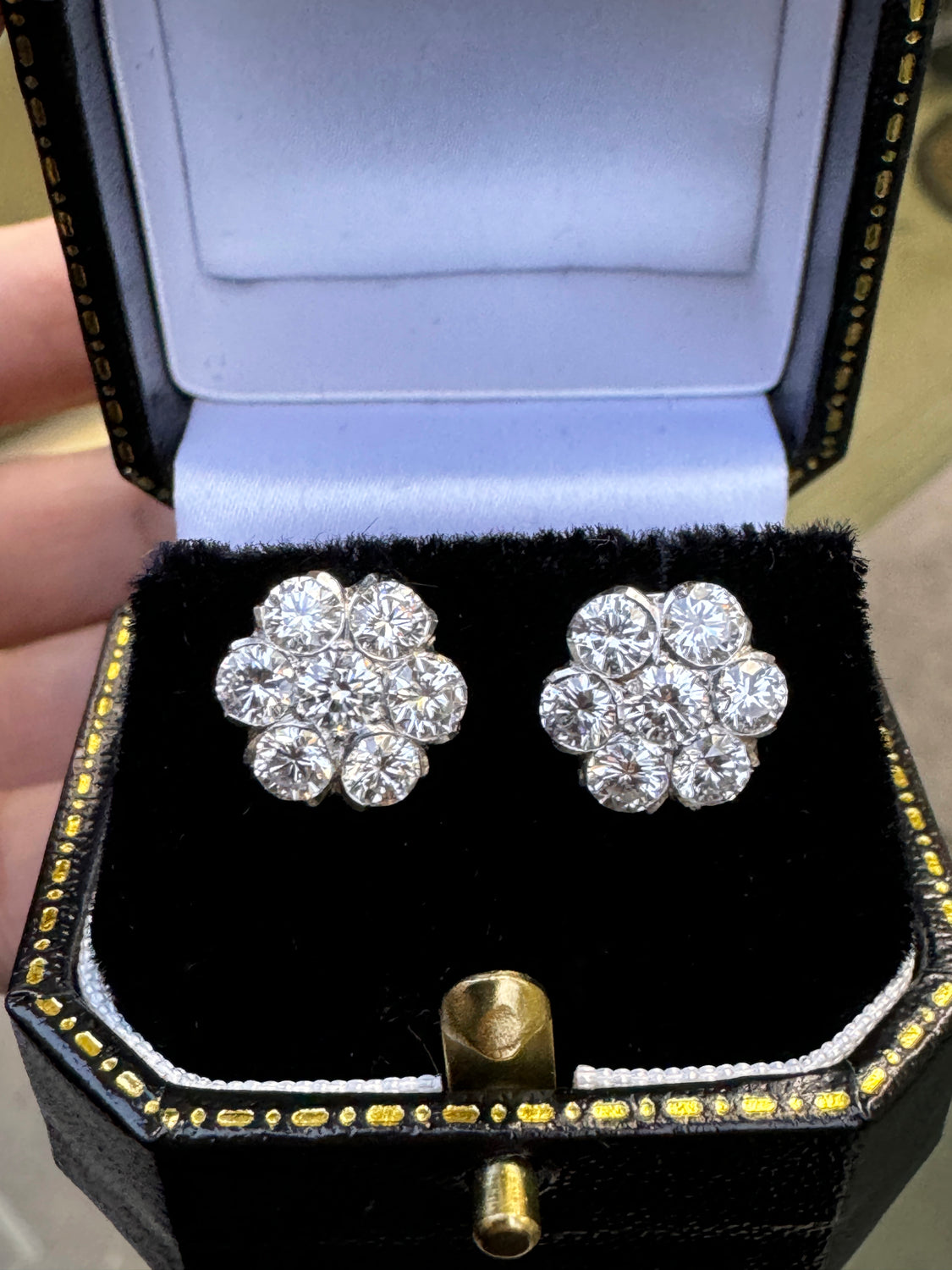 Diamond and 18 Carat White Gold Floral Cluster Stud Earrings