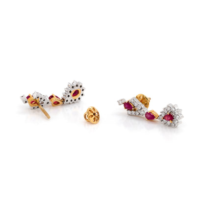 Ruby and Diamond 18 Carat Gold Drop Earrings