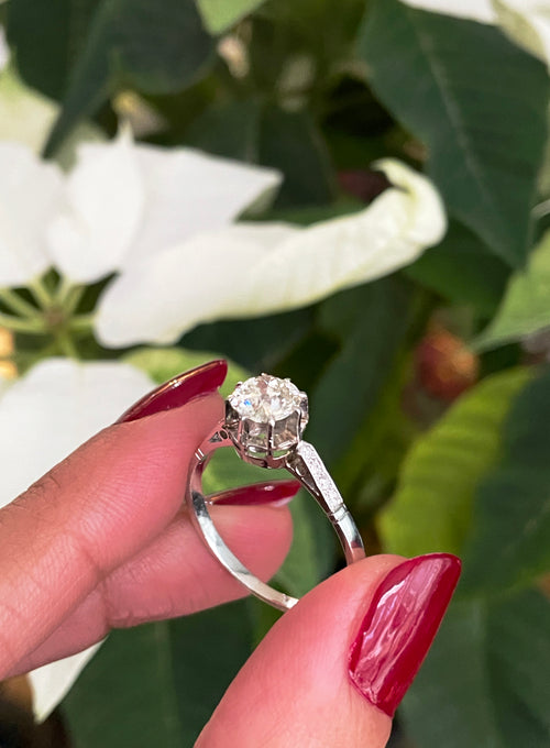 Antique 1.09 Carat Old Cut Diamond Platinum Engagement Ring, Circa 1910