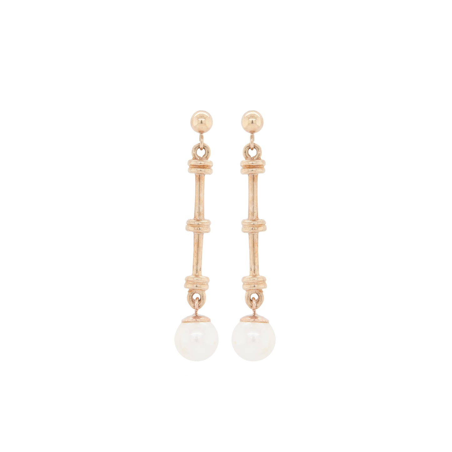 Cutured Pearl and 9 Carat Yellow Gold Bar Drop Earrings