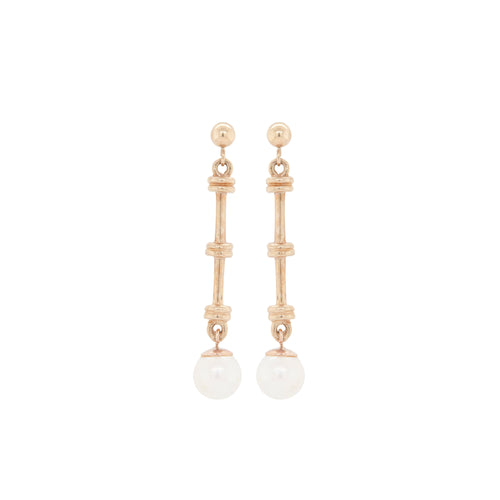 Cutured Pearl and 9 Carat Yellow Gold Bar Drop Earrings