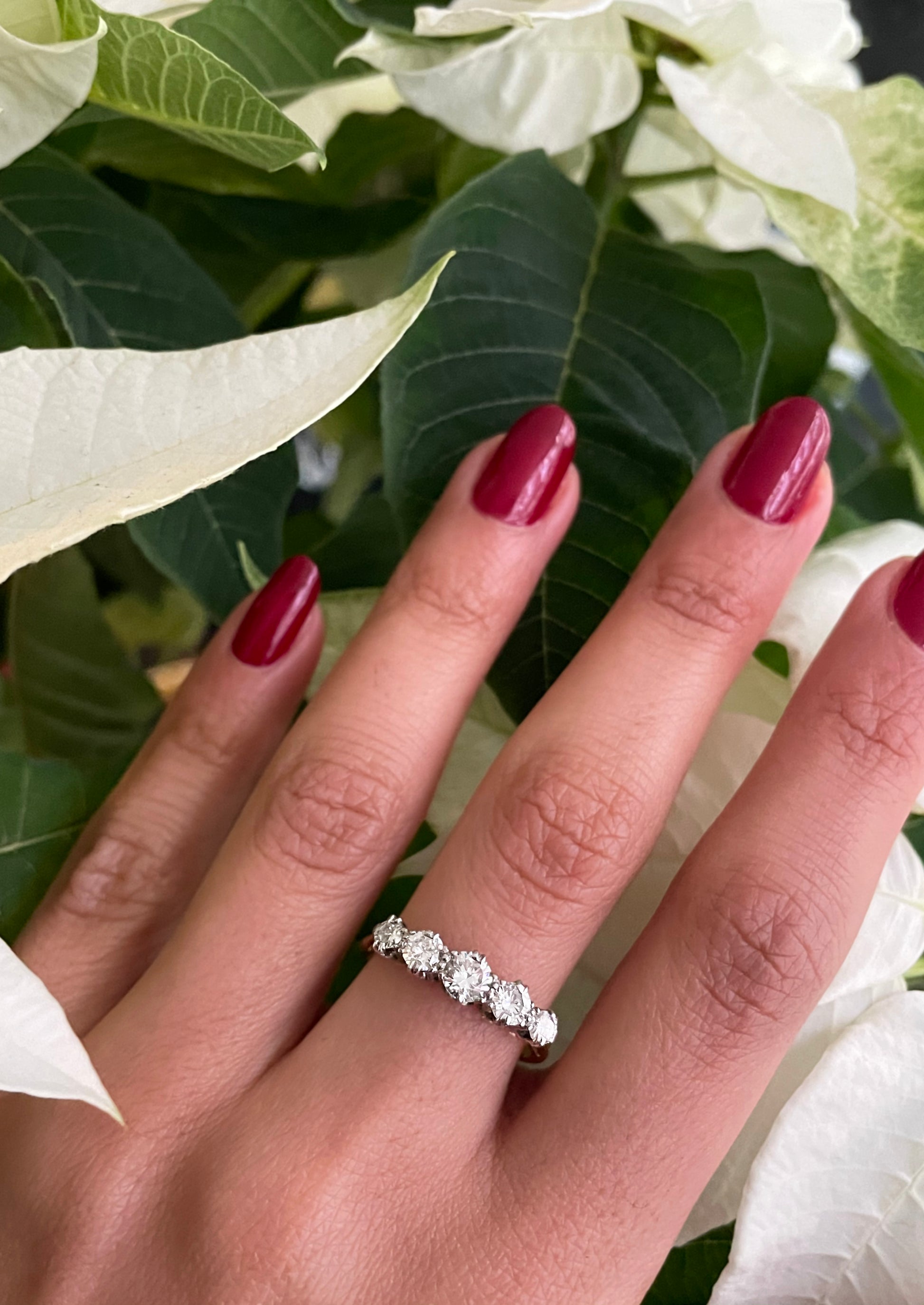 Vintage Five-Stone Diamond Platinum and 18 Carat Yellow Gold Ring - Tobi Gem Setting
