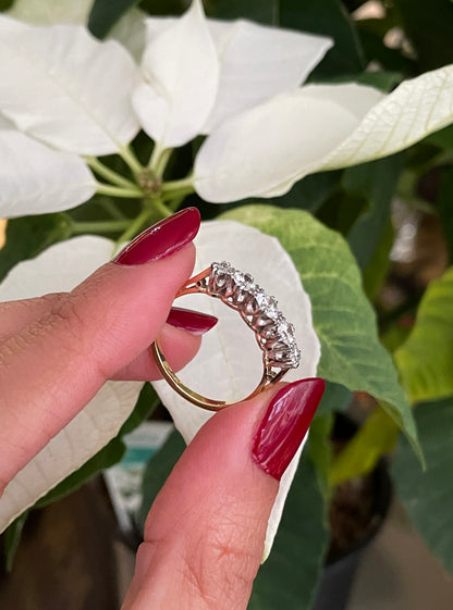 Vintage Five-Stone Diamond Platinum and 18 Carat Yellow Gold Ring - Tobi Gem Setting