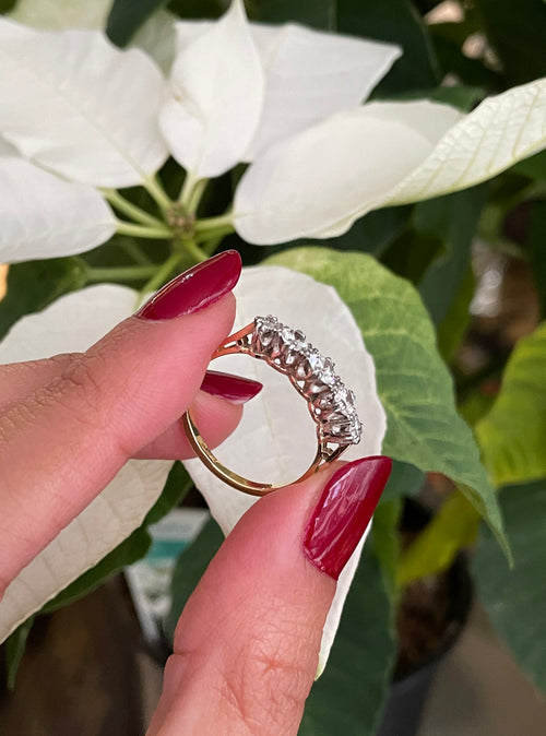 Vintage Five-Stone Diamond Platinum and 18 Carat Yellow Gold Ring