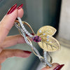1.66 Carat Pink Tourmaline and Diamond 18 Carat White & Yellow Gold Leaf Bangle