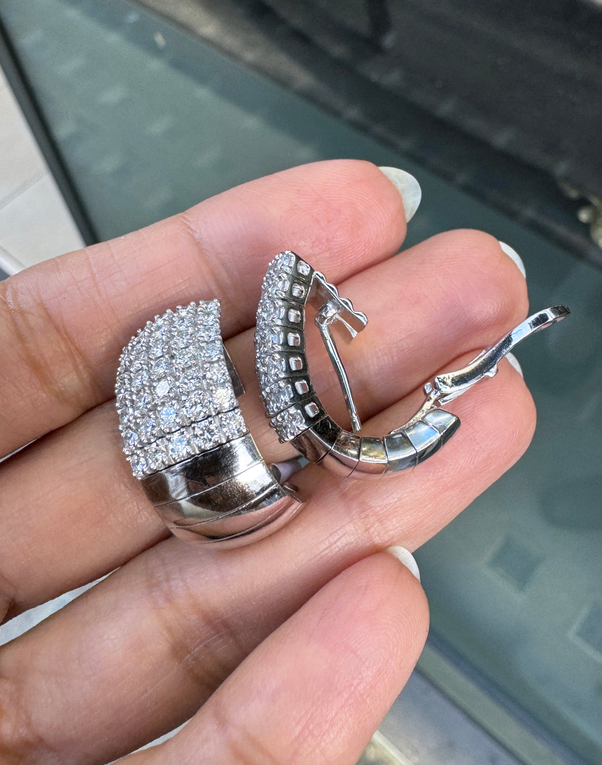 Diamond and 18 Carat White Gold Wide Lever-Back Earrings