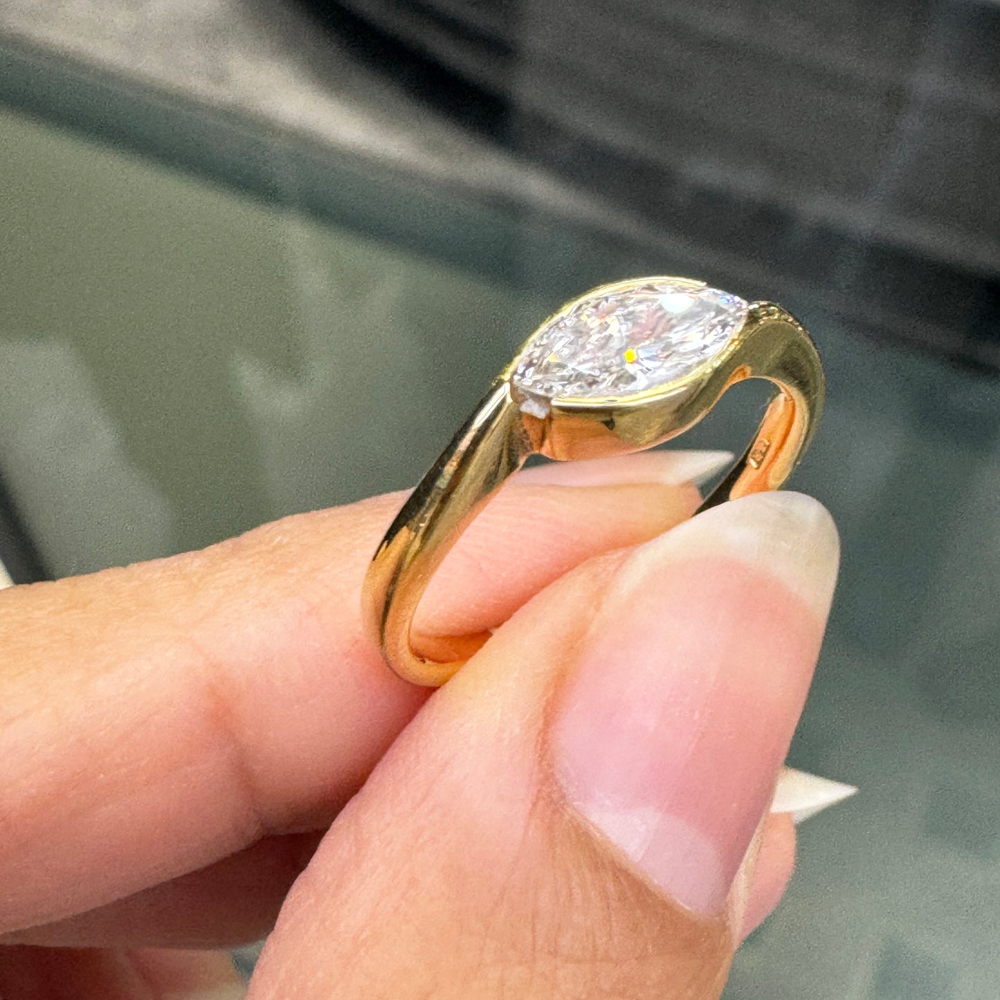 18 Carat Yellow Gold Marquise Shaped Diamond Ring