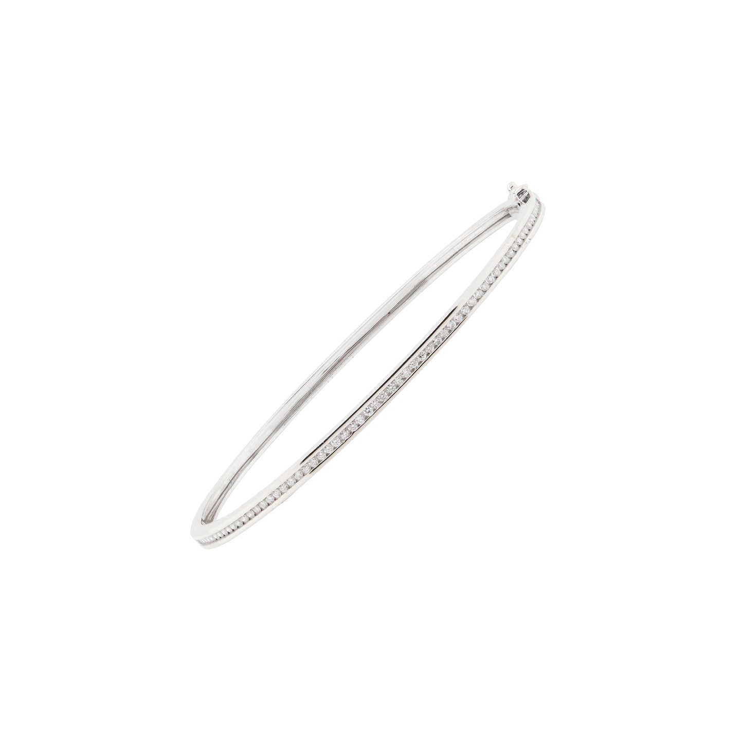 Diamond and 18 Carat White Gold Thin Bangle Bracelet