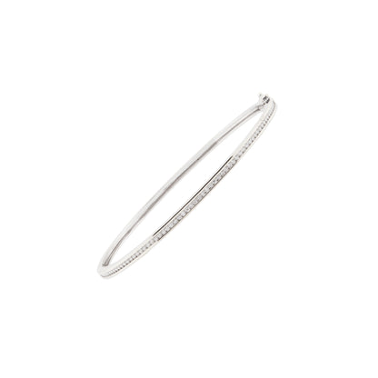 Diamond and 18 Carat White Gold Thin Bangle Bracelet