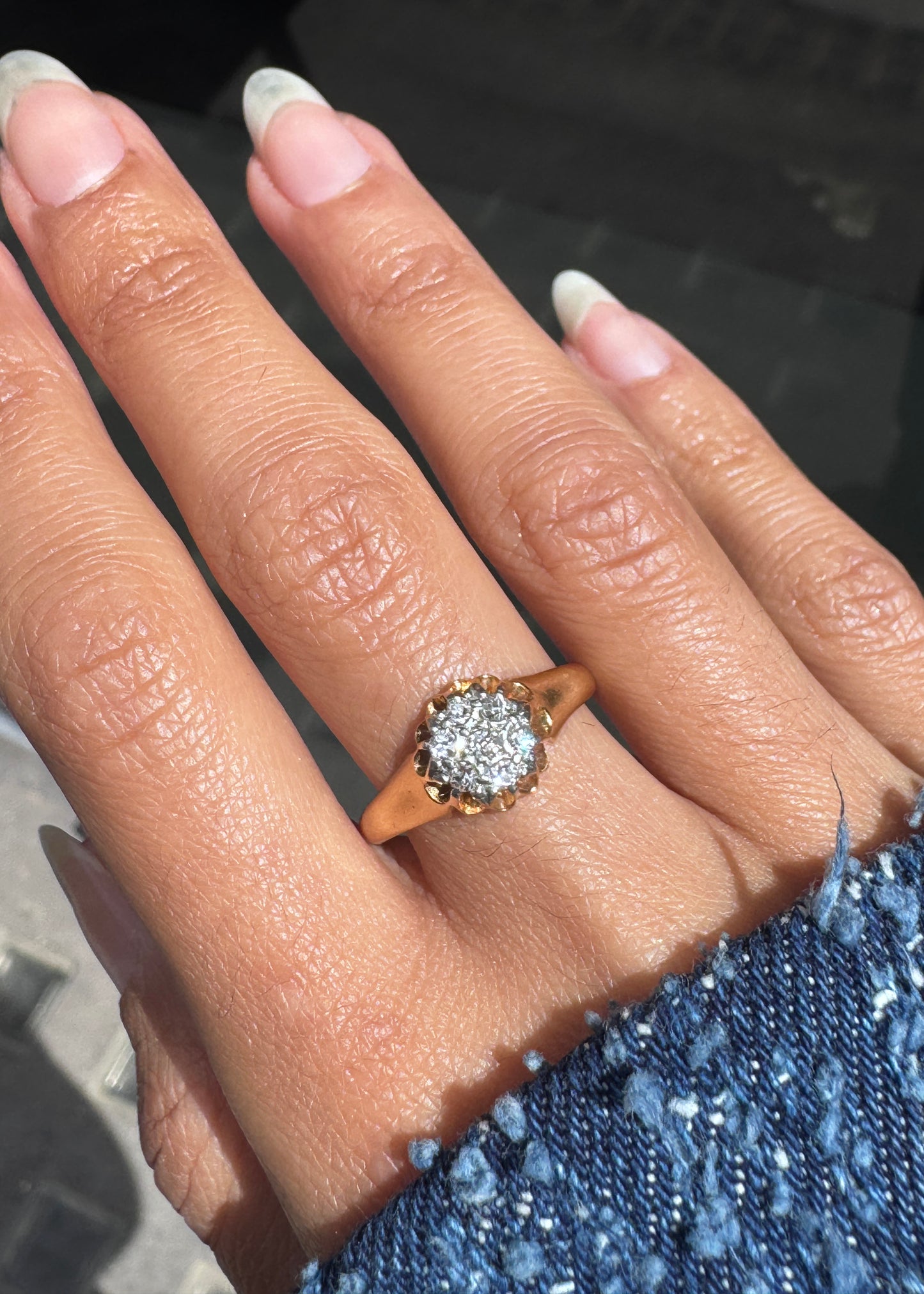 Antique Old Cut Diamond 18 Carat Yellow Gold and Platinum Cluster Ring