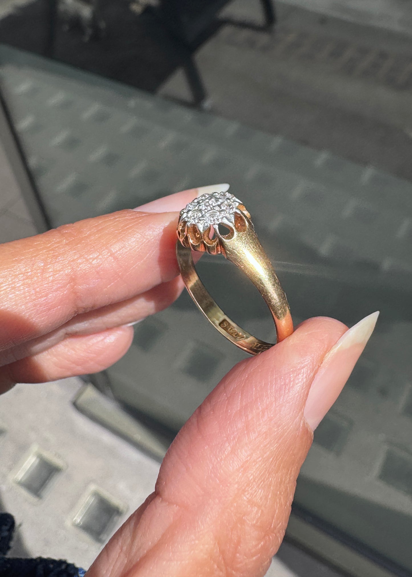 Antique Old Cut Diamond 18 Carat Yellow Gold and Platinum Cluster Ring