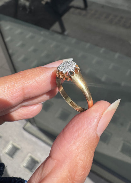 Antique Old Cut Diamond 18 Carat Yellow Gold and Platinum Cluster Ring