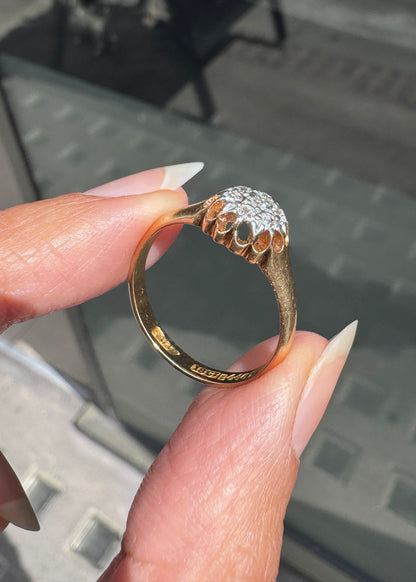 Antique Old Cut Diamond 18 Carat Yellow Gold and Platinum Cluster Ring