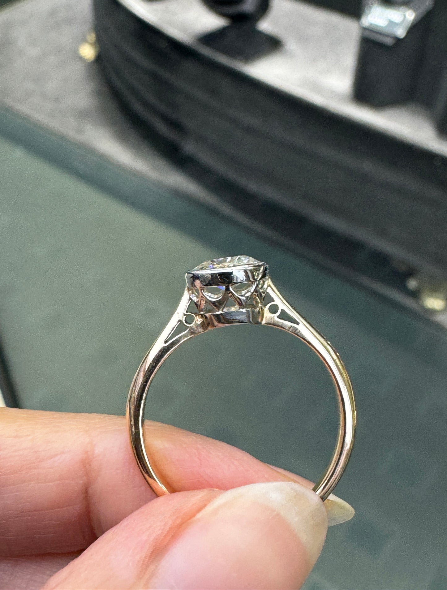 Art Deco 18 Carat Gold and Platinum Solitaire Diamond Ring in Rub-Over Setting