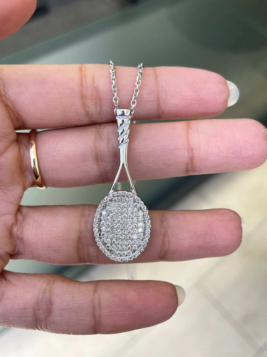 Diamond tennis clearance racket necklace