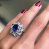 2.02 Carat Natural Blue Sapphire and Diamond Platinum Cluster Cocktail Ring