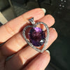 Oval Amethyst and Diamond 18 Carat White Gold Heart Pendant