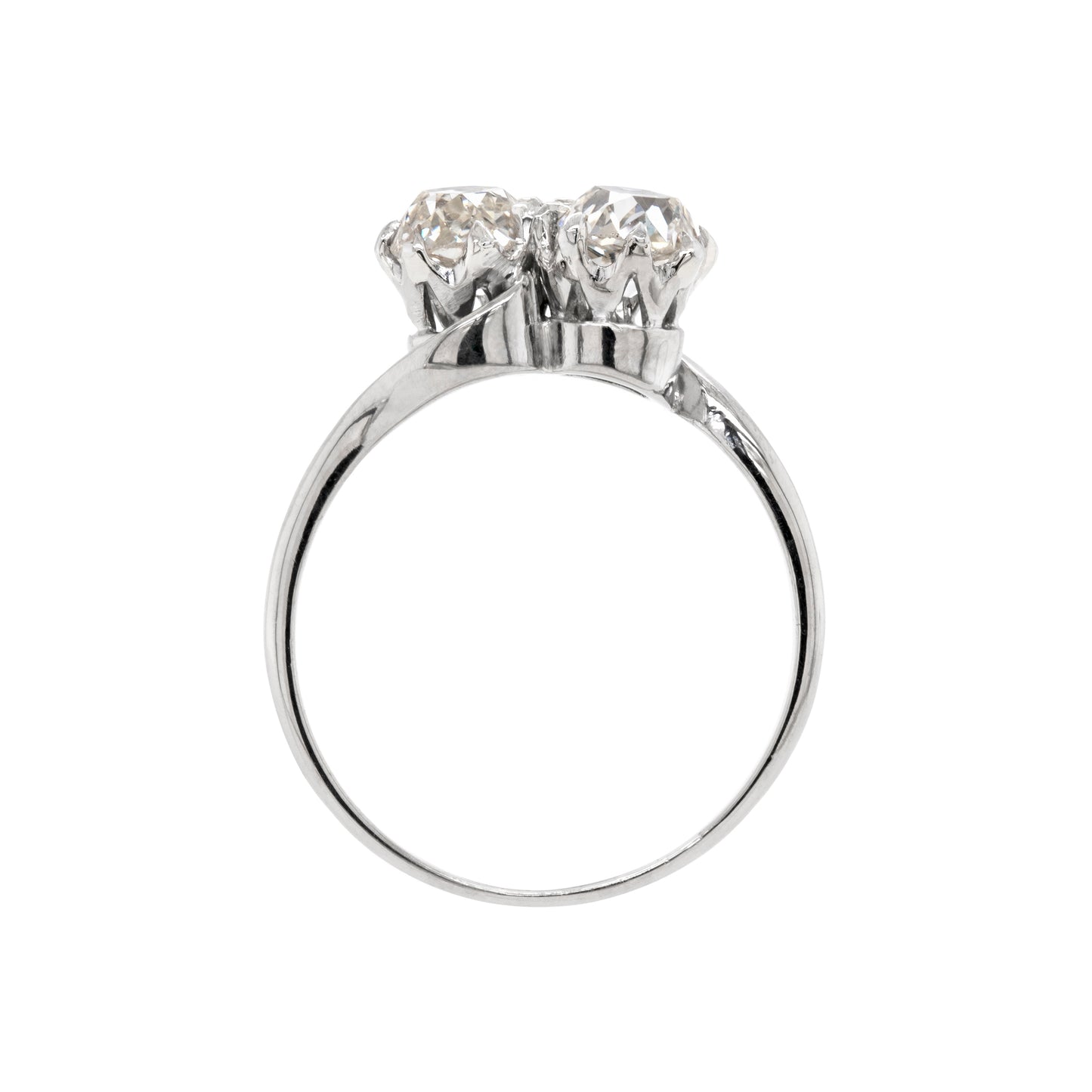 1.78 Carat Diamond Two-Stone Twist Platinum Engagement Ring, Circa 1930s