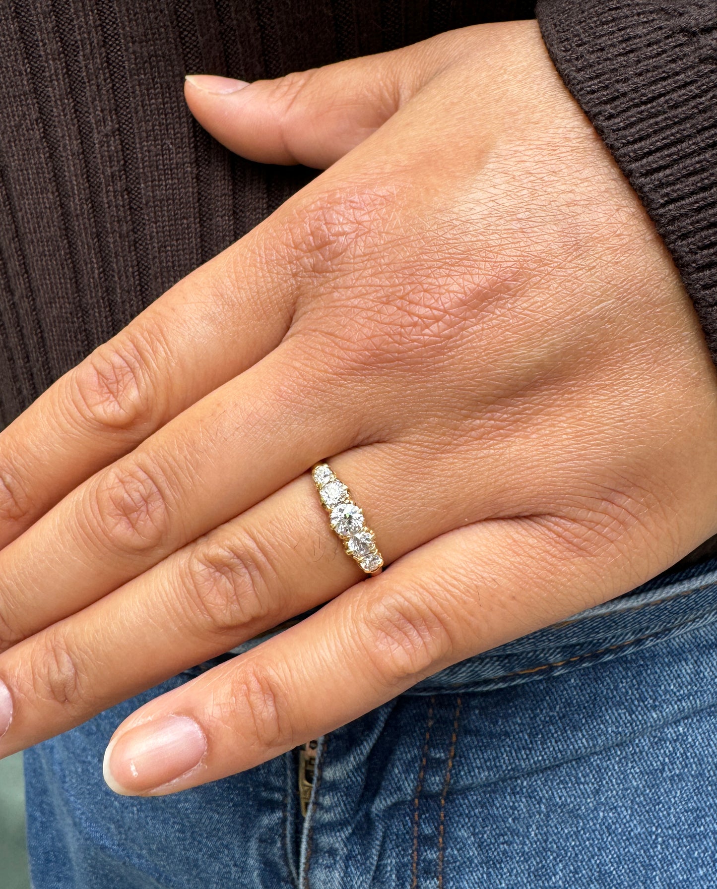 Five Stone Old Cut Diamond Ring in 18 Carat Yellow Gold