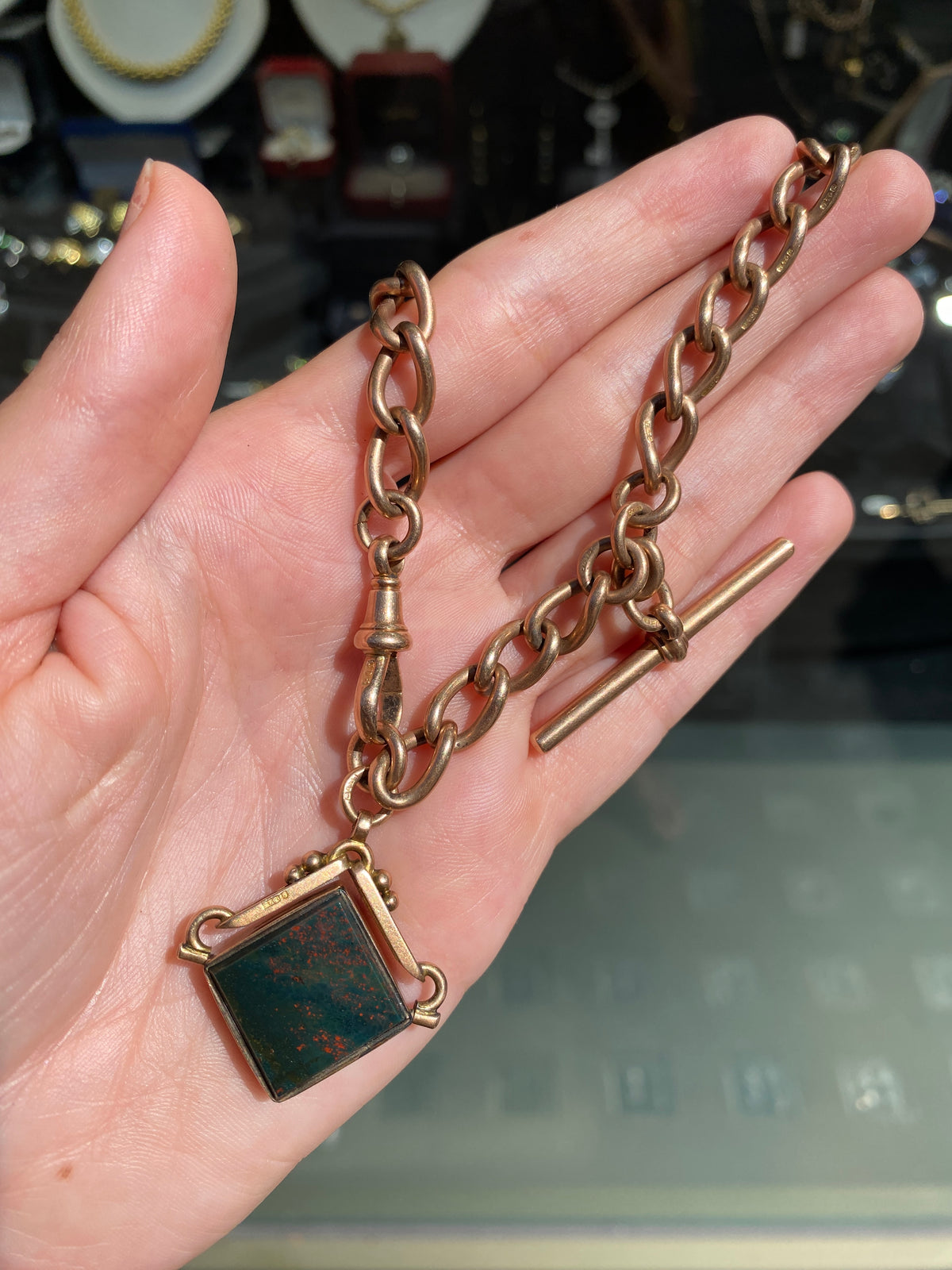 Antique 9K Gold Albert Choker Chain with T-Bar and Swivel Hob, 1900