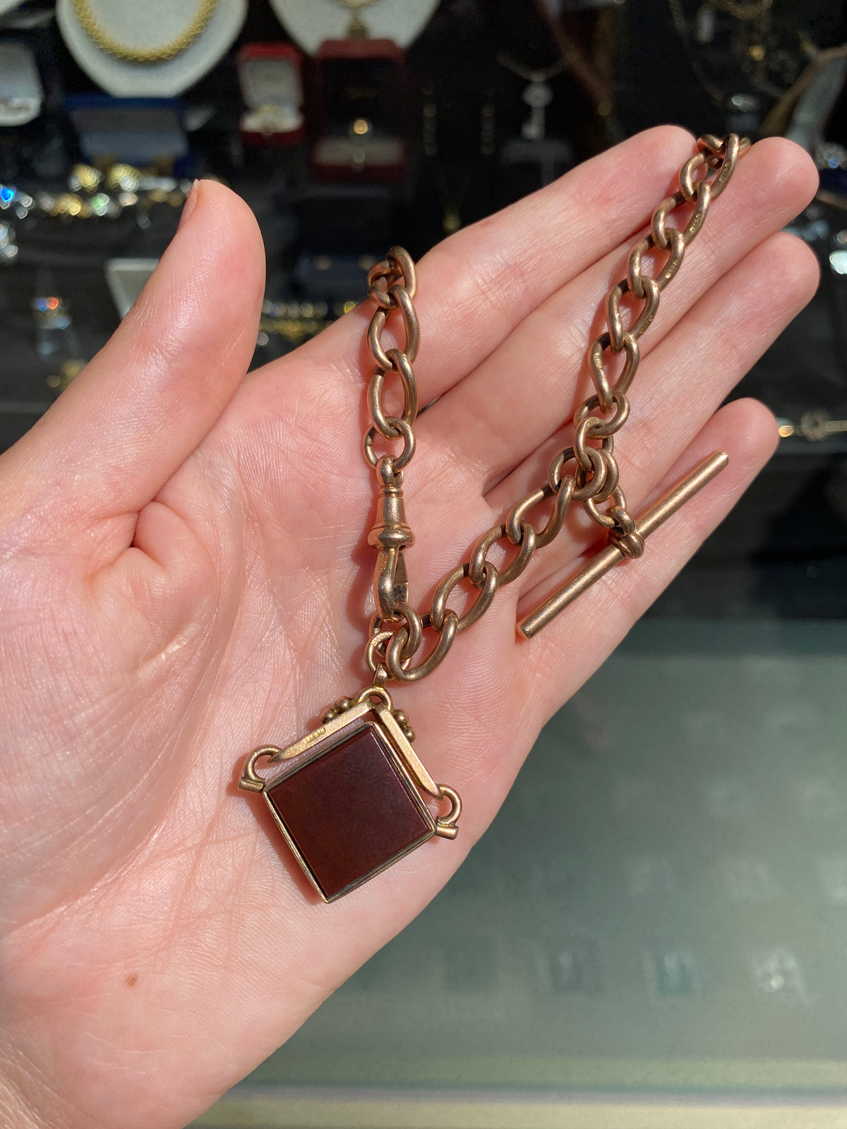 Antique 9K Gold Albert Choker Chain with T-Bar and Swivel Hob, 1900