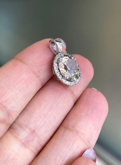 4.25ct Zircon and Diamond 18 Carat White Gold Halo Cluster Pendant