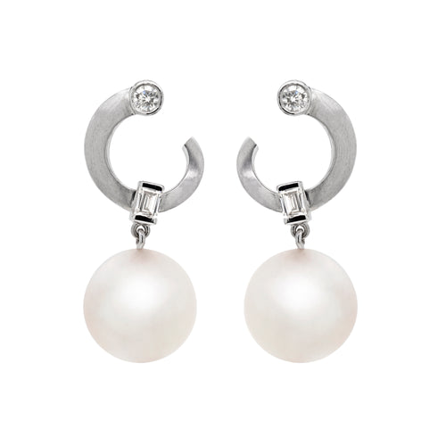 South Sea Pearl and Diamond 18 Carat White Gold Drop Earrings