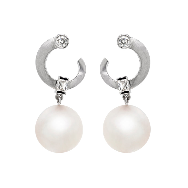 South Sea Pearl and Diamond 18 Carat White Gold Drop Earrings