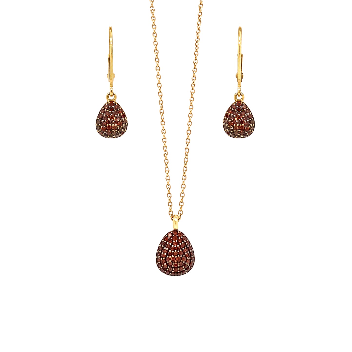Links of London Garnet Pear Shape Pendant Necklace and Earrings Set in 18K Gold