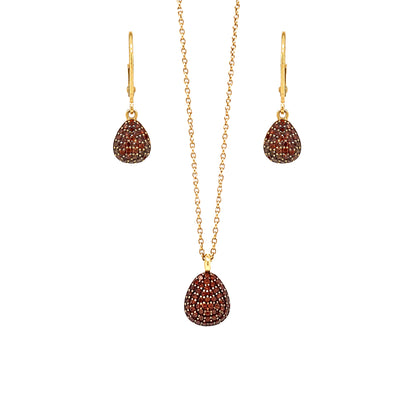 Links of London Garnet Pear Shape Pendant Necklace and Earrings Set in 18K Gold