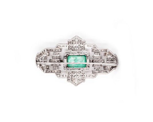 Art Deco Emerald and Diamond Platinum Plaque Brooch