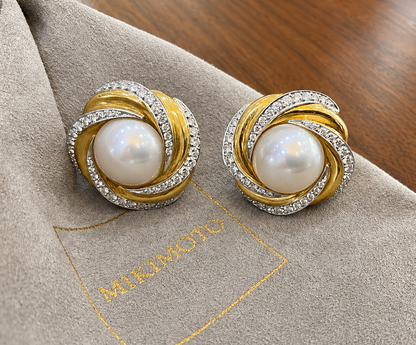 Mikimoto Mabe Pearl and Diamond Two-Tone 18 Carat Gold Lever-Back Earrings
