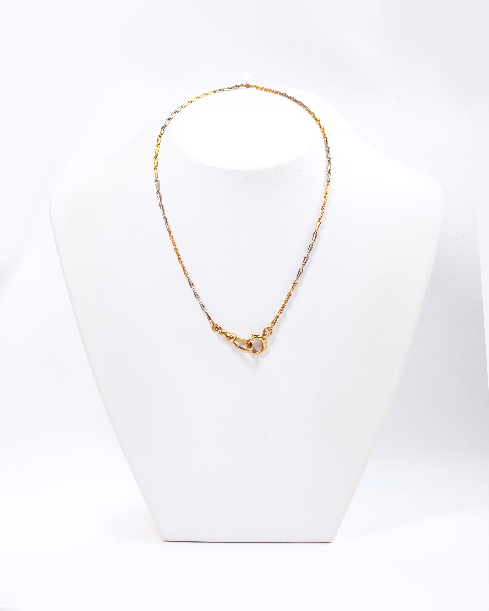 Antique 1920's 15 Carat White & Yellow Gold Fancy Link Two Tone Albert Chain