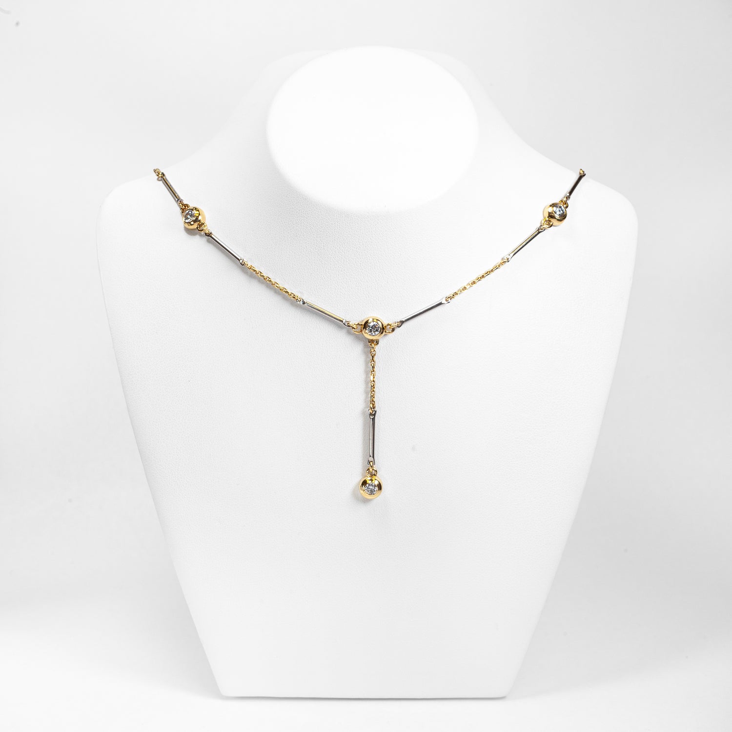 18ct Yellow and White Gold Diamond Drop Necklace