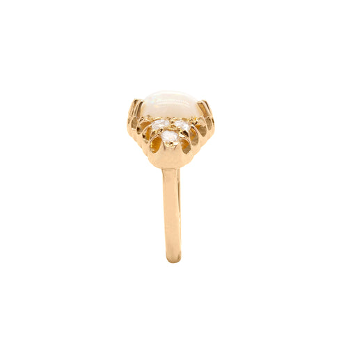 Opal and Old Cut Diamond 18 Carat Yellow Gold Navette Cluster Ring