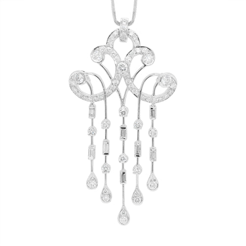 Baguette & Brilliant Cut Diamond 18 Carat White Gold Cascade Chandelier Pendant