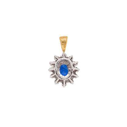 Oval Blue Sapphire and Diamond 18 Carat White and Yellow Gold Cluster Pendant