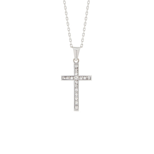 Vintage Old Cut Diamond and 18 Carat White Gold Cross Pendant Necklace