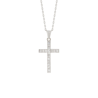 Vintage Old Cut Diamond and 18 Carat White Gold Cross Pendant Necklace