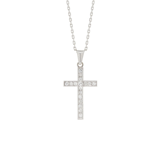 Vintage Old Cut Diamond and 18 Carat White Gold Cross Pendant Necklace