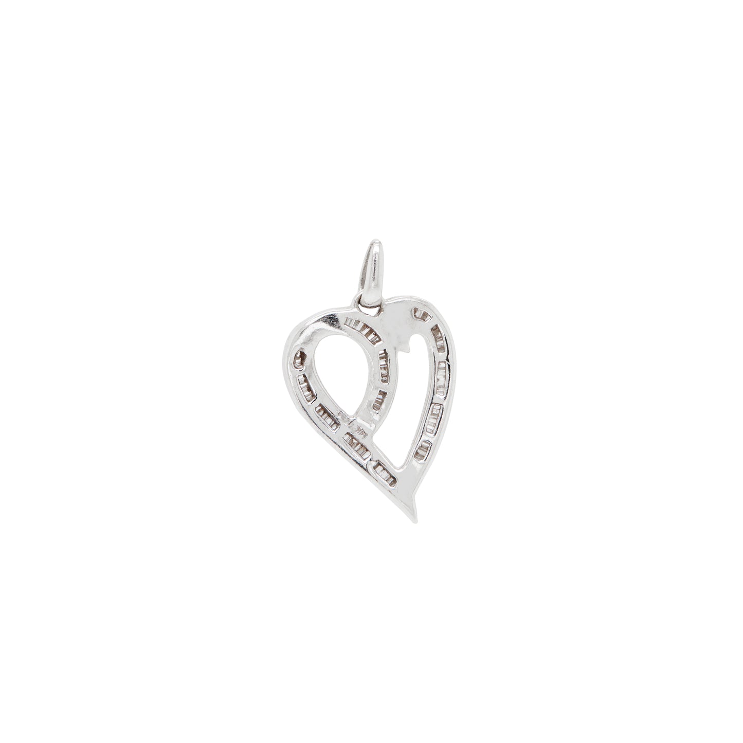 Tapered Baguette Cut Diamond 14 Carat White Gold Openwork Heart Pendant