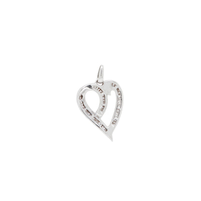 Tapered Baguette Cut Diamond 14 Carat White Gold Openwork Heart Pendant