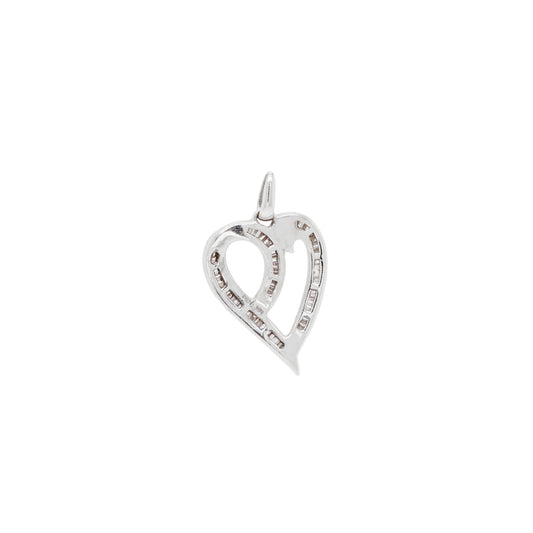 Tapered Baguette Cut Diamond 14 Carat White Gold Openwork Heart Pendant