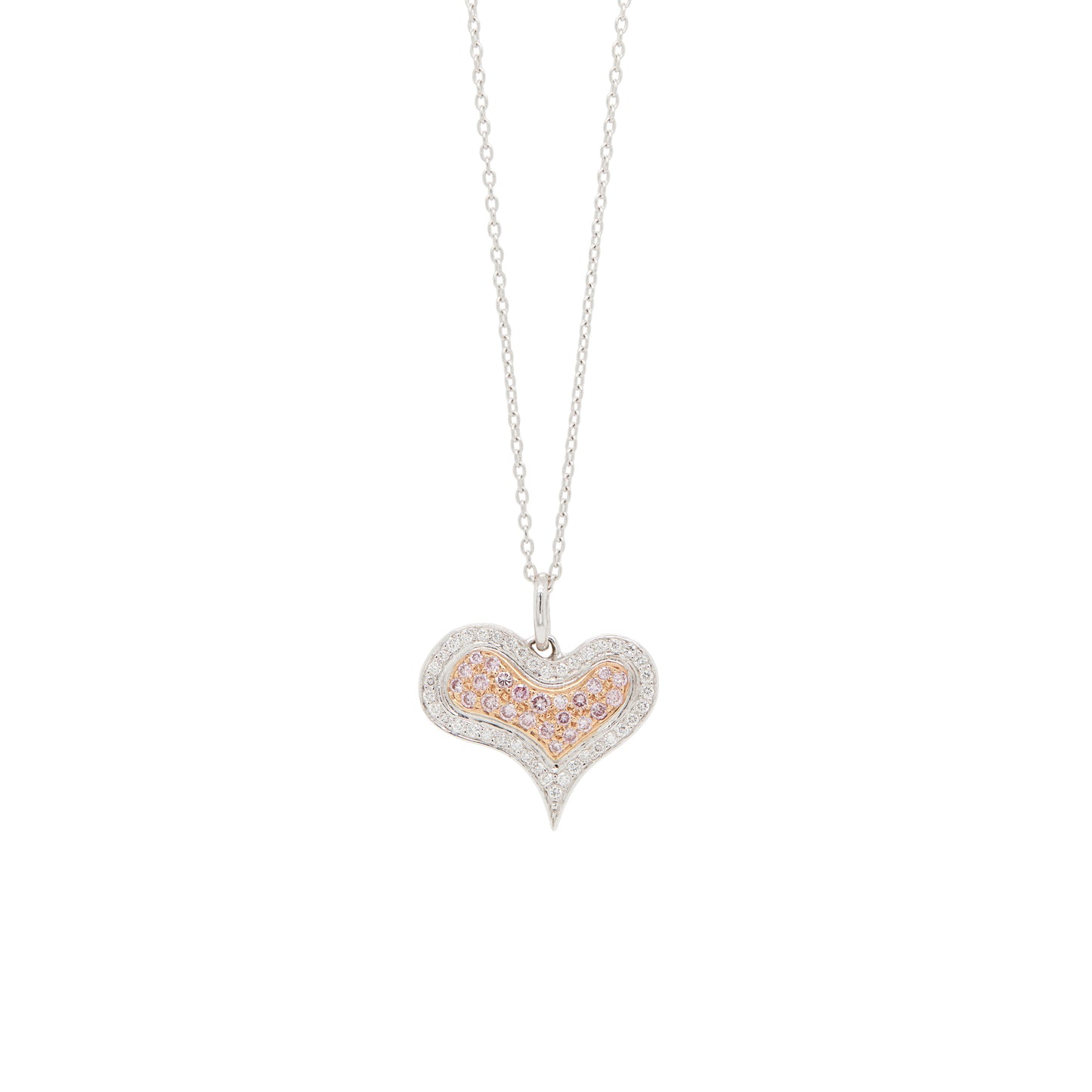 Pink & White Diamond 18 Carat Gold Stylised Heart Pendant and Chain