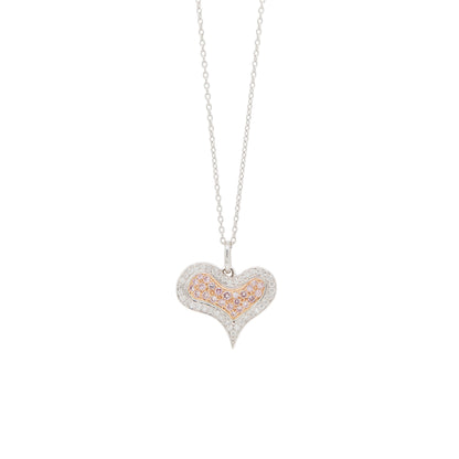 Pink & White Diamond 18 Carat Gold Stylised Heart Pendant and Chain