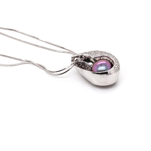 Black Pearl and Diamond 18t White Gold Double-Strand Necklace