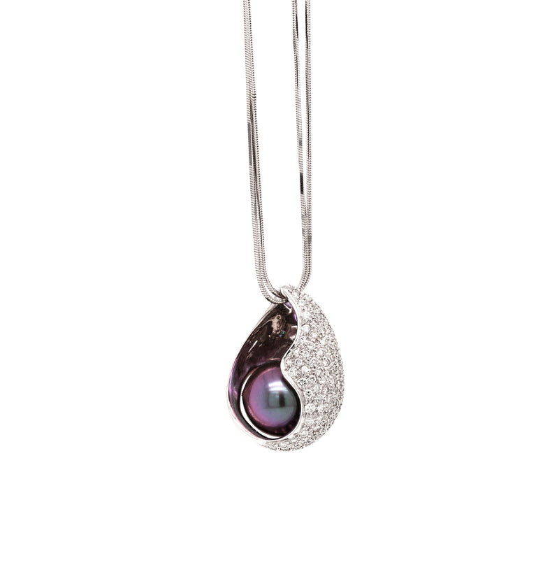 Black Pearl and Diamond 18t White Gold Double-Strand Necklace